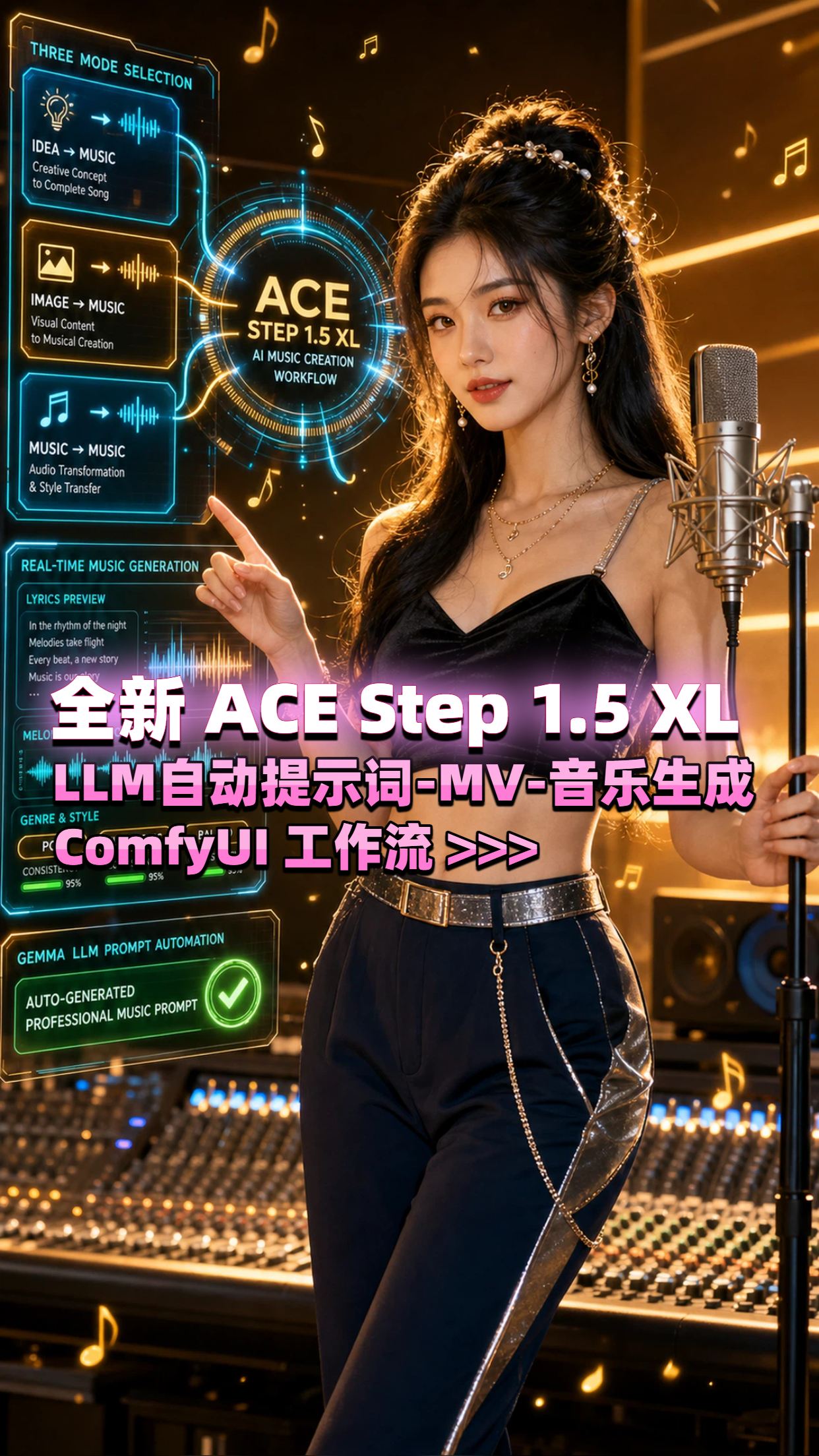 ACE Step 1.5 XL All-In-One LLM自动提示词-MV-音乐生成