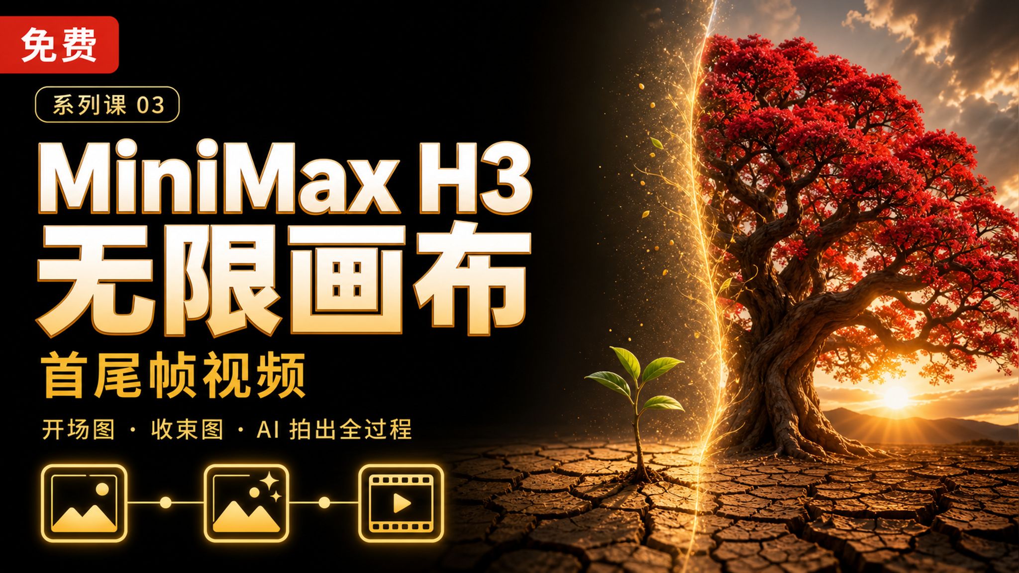 MiniMax H3无限画布保姆级教程【03】：首尾帧视频，两张图进电影感出，8秒让豆芽长成参天大树