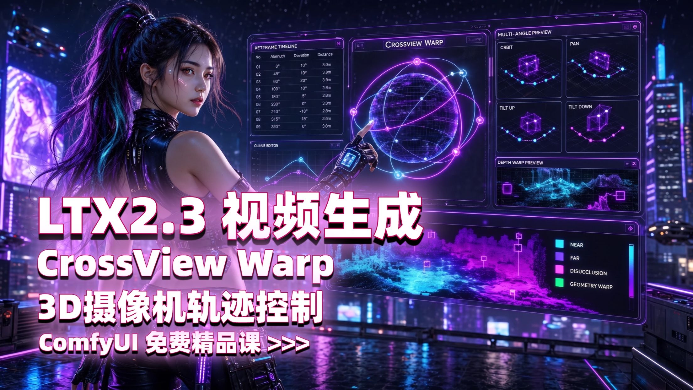 告别写运镜！LTX2.3 CrossView Warp vs 文本提示：3D 球面编辑器 + 深度引导，运镜全解析